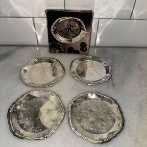Vintage Set Of 4 Silver Plated Coasters New In Box